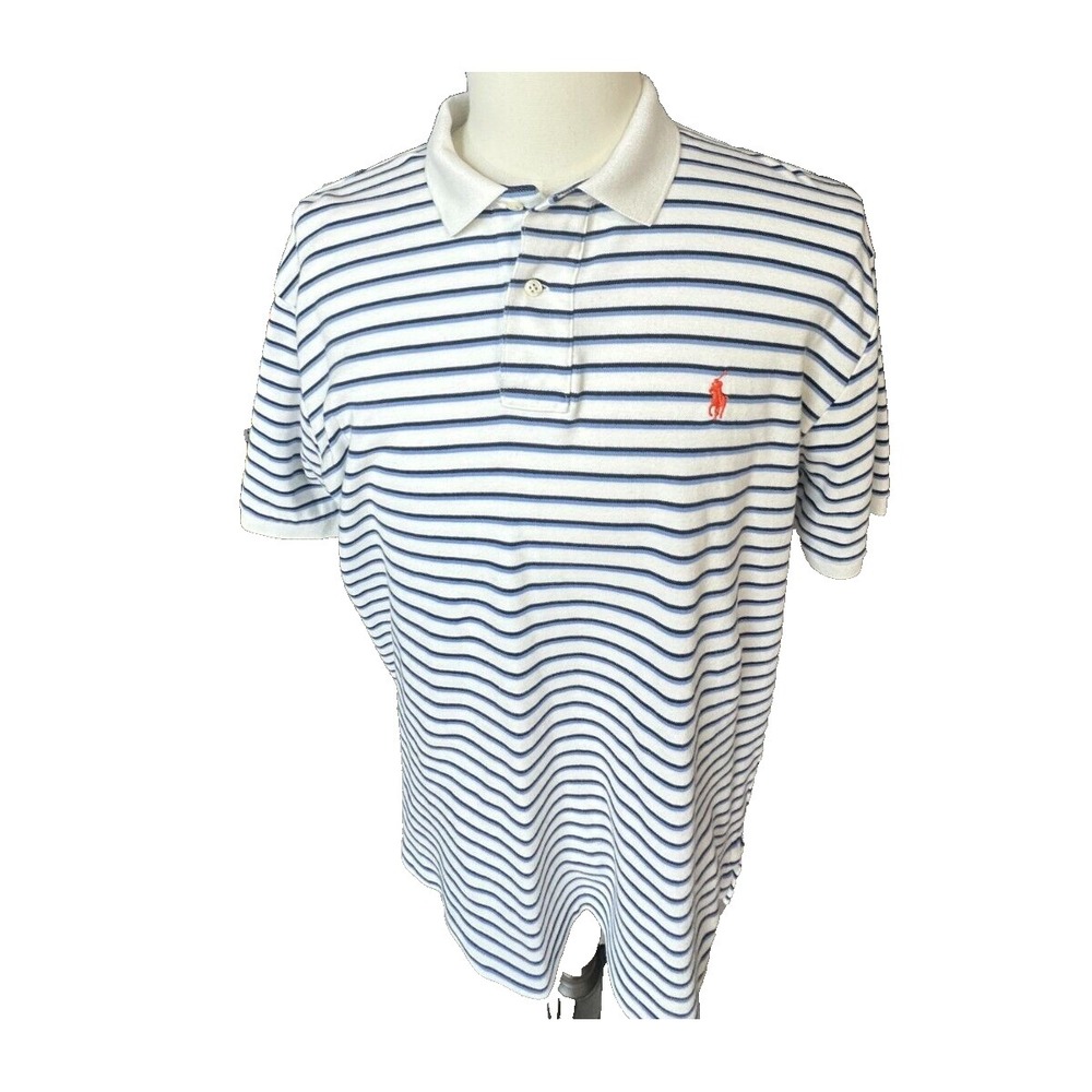Polo by Ralph Lauren Blue Striped Mens Golf Polo 100% Cotton‎ Large